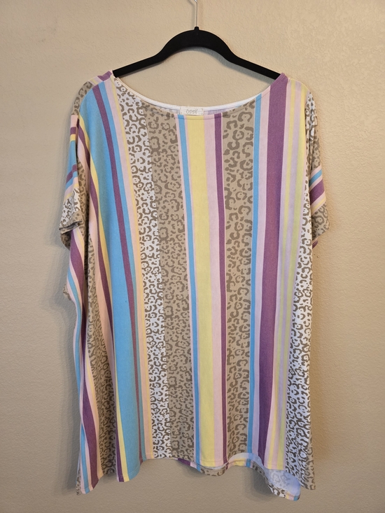 ODDY Tops - ODDY Pastel Striped Oversized Tunic with Leopard Accent Plus Size 2x/3x